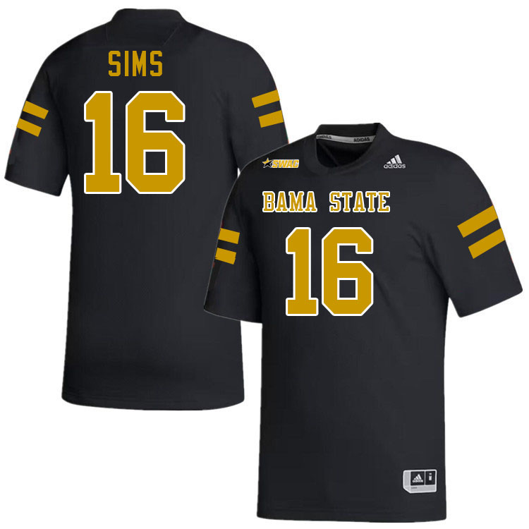 Alabama State Hornets #16 Zach Sims College Football Jerseys Stitched-Black